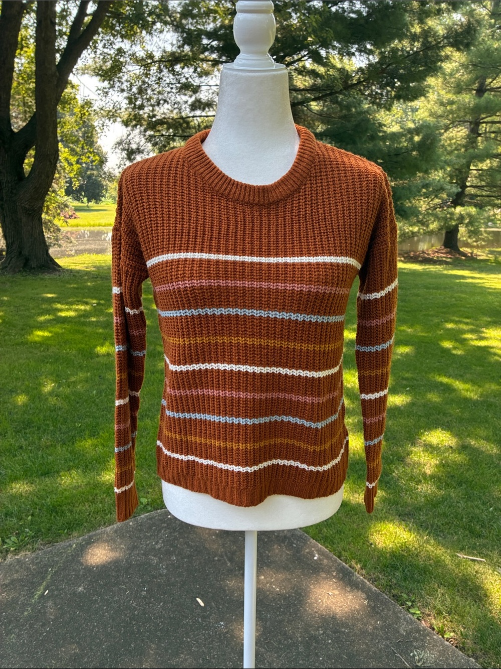 Rust Striped Crewneck Sweater